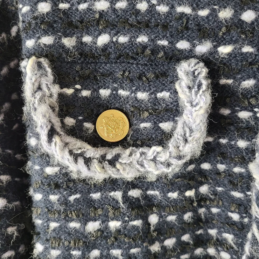 J. Crew Cropped Marled Yarn Navy Blue Merino Wool Alpaca Lady Jacket Blazer - Picture 10 of 13